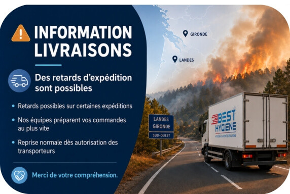 Information livraisons : en raison des feux de foret dans les Landes et en Gironde, nos expéditions peuvent être ralenties